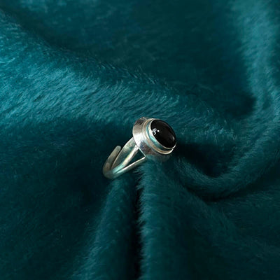 Bague ajustable Foviel en argent sterling 925 fait main avec onyx noir porte-bonheur