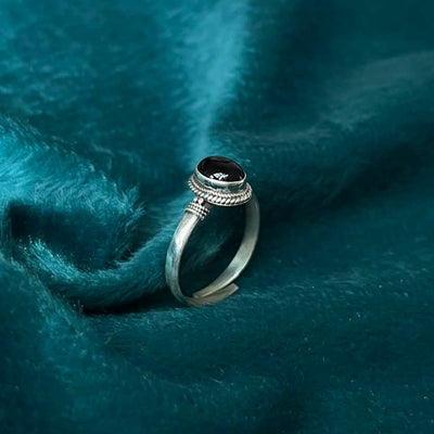 Bague ajustable Foviel en argent sterling 925 fait main avec onyx noir porte-bonheur