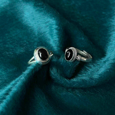 Bague ajustable Foviel en argent sterling 925 fait main avec onyx noir porte-bonheur