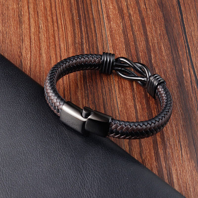 Foviel Endless Knot Pattern Titanium Steel Balance Leather Buckle Bracelet