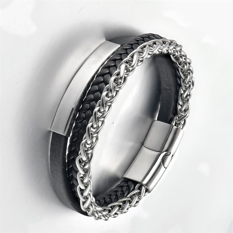 Buddha Stones Woven Pattern Titanium Steel Stimulation Multi-layer Leather Buckle Bracelet - image 8