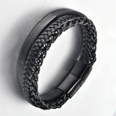 Buddha Stones Woven Pattern Titanium Steel Stimulation Multi-layer Leather Buckle Bracelet - image 3