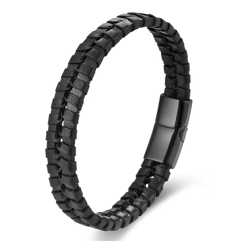 Bracelet Foviel à motif tressé simple en acier titane, cuir multicouche renforcé et boucle