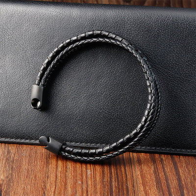 Bracelet Foviel à motif tressé simple en acier titane, cuir multicouche renforcé et boucle