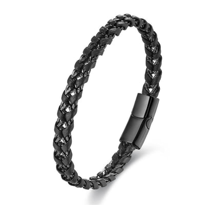 Bracelet multicouche en cuir et acier titane au design tressé Foviel avec boucle