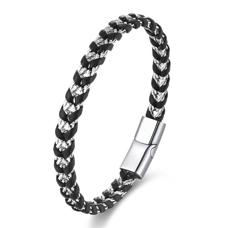 Bracelet multicouche en cuir et acier titane au design tressé Foviel avec boucle