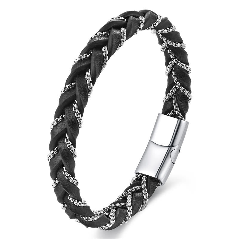 Foviel Simple Design Titanium Steel Calm Braided Leather Buckle Bracelet
