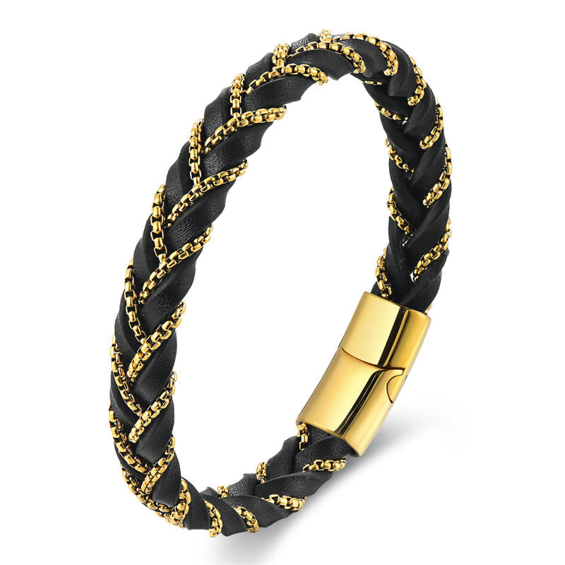 Foviel Simple Design Titanium Steel Calm Braided Leather Buckle Bracelet