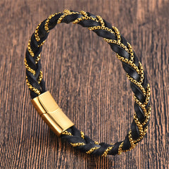 Foviel Simple Design Titanium Steel Calm Braided Leather Buckle Bracelet