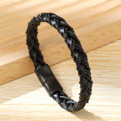 Foviel Simple Design Titanium Steel Calm Braided Leather Buckle Bracelet