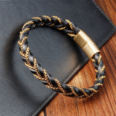 Foviel Simple Design Titanium Steel Calm Braided Leather Buckle Bracelet