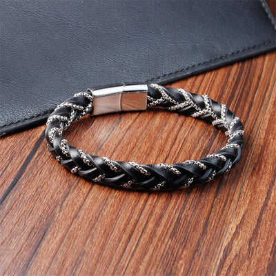 Foviel Simple Design Titanium Steel Calm Braided Leather Buckle Bracelet