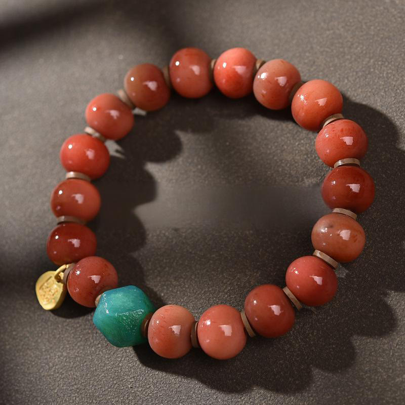 Bracelet porte-bonheur Foviel vintage à pompon en os de chameau tibétain
