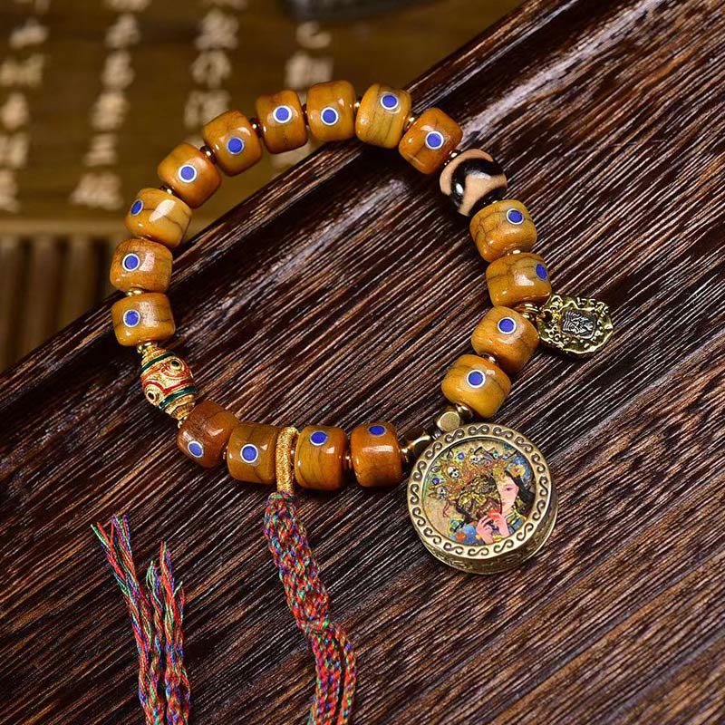 Foviel Vintage Tibetan Bone Beads Braided Rope Positive Balance Bracelet