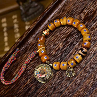 Foviel Vintage Tibetan Bone Beads Braided Rope Positive Balance Bracelet