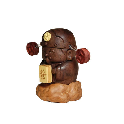 Foviel Gott des Reichtums Caishen Schwarz Walnut Buche Statue Fu Charakter Kupfer Münzen Wohndekoration