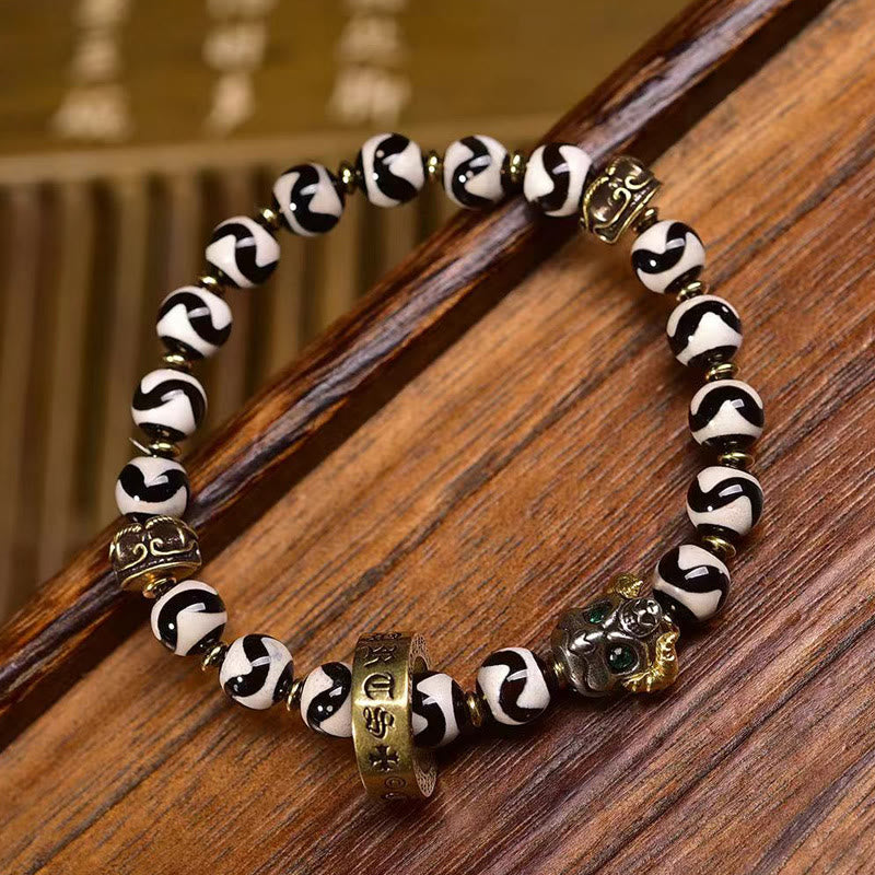 Bracelet de bénédiction Foviel avec perle Dzi tibétaine vintage Om Mani Padme Hum