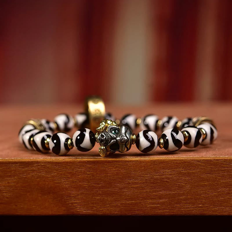 Bracelet de bénédiction Foviel avec perle Dzi tibétaine vintage Om Mani Padme Hum