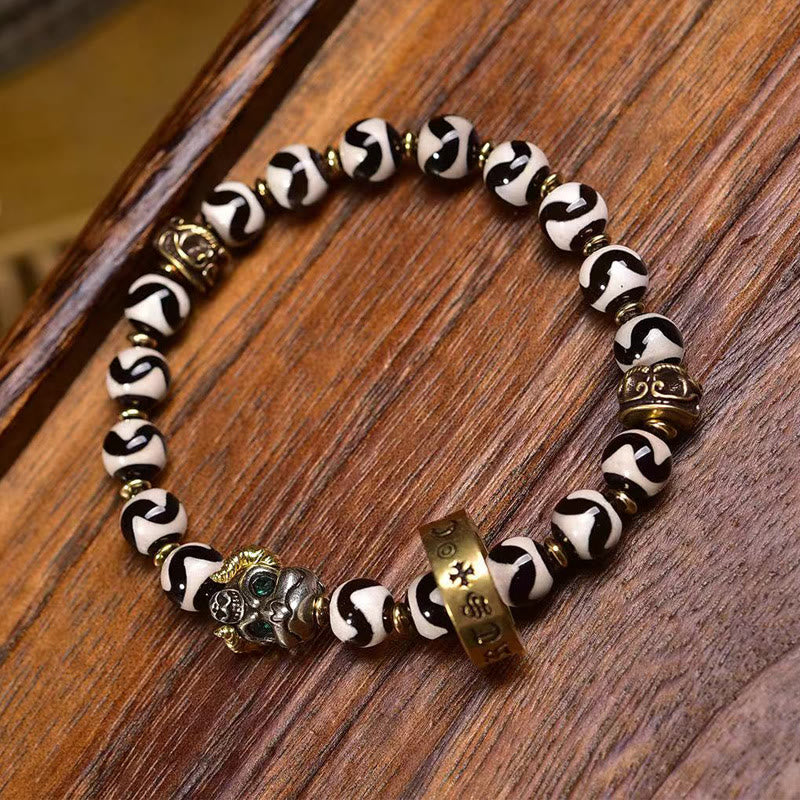 Bracelet de bénédiction Foviel avec perle Dzi tibétaine vintage Om Mani Padme Hum