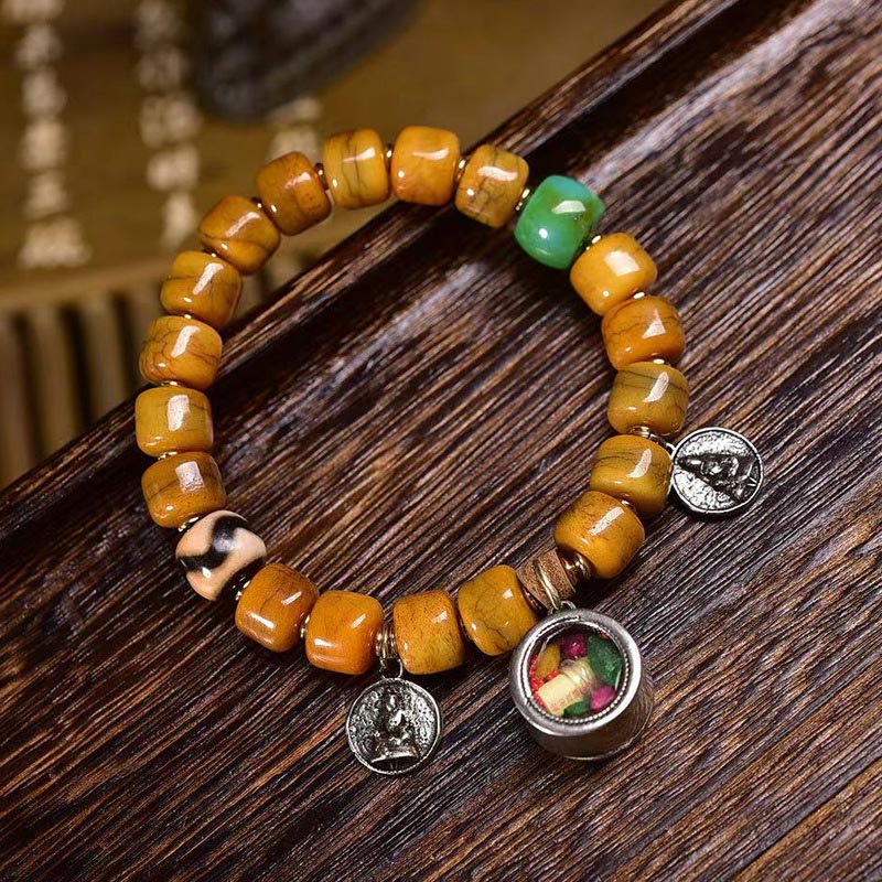 Foviel Vintage Tibetan Bone Beads Dzi Bead Cute Fox Balance Bracelet