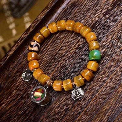 Foviel Vintage Tibetan Bone Beads Dzi Bead Cute Fox Balance Bracelet