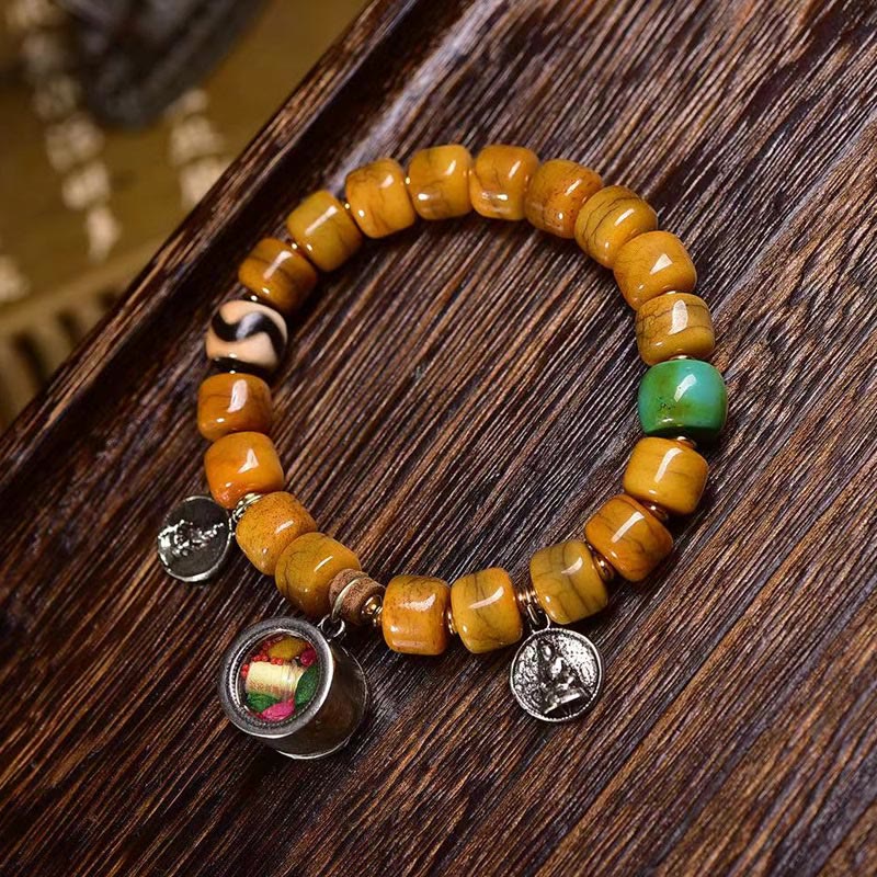 Foviel Vintage Tibetan Bone Beads Dzi Bead Cute Fox Balance Bracelet