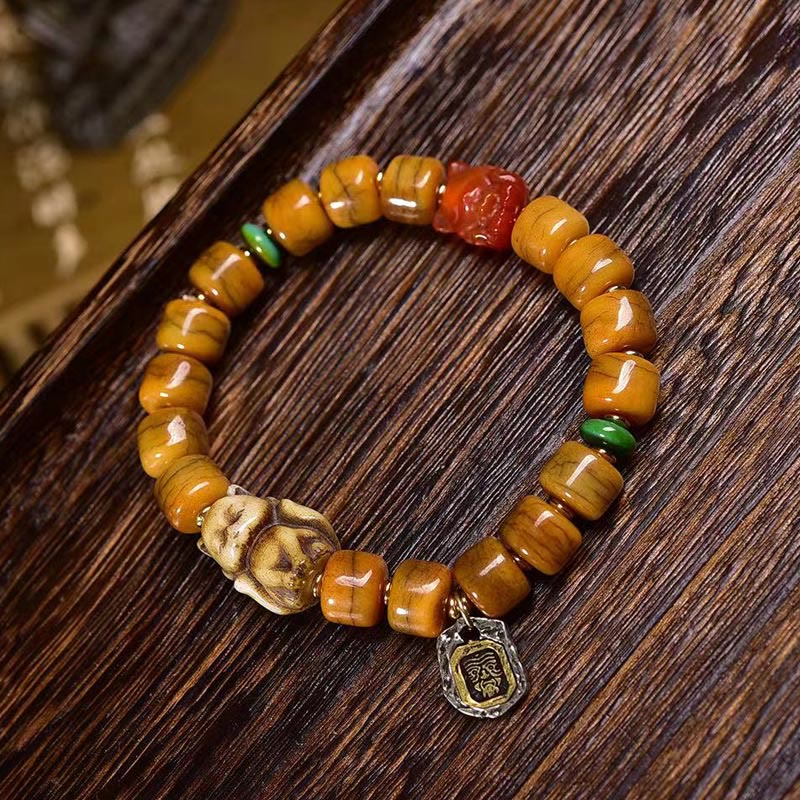Foviel Vintage Tibetan Bone Beads Dzi Bead Cute Fox Balance Bracelet