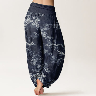Buddha Stones Pure Cotton White Sakura Flower Pattern Women's Elastic Waist Harem Pants - image 2