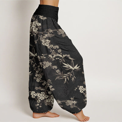 Buddha Stones Pure Cotton White Sakura Flower Pattern Women's Elastic Waist Harem Pants - image 10