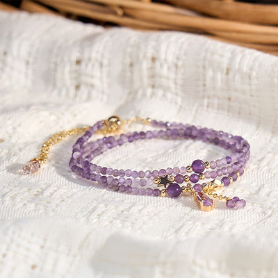 Foviel Natural Amethyst Water Drop Star Meditation Triple Wrap Bracelet