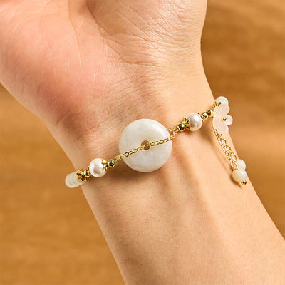 Foviel Jade Frieden Schnalle Perlen Blume Wohlstand Armband