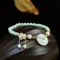 Foviel Jade Frieden Schnalle Perlen Blume Wohlstand Armband