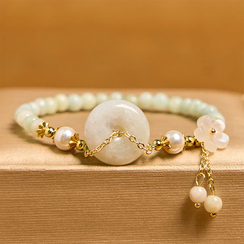 Foviel Jade Frieden Schnalle Perlen Blume Wohlstand Armband
