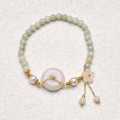 Foviel Jade Frieden Schnalle Perlen Blume Wohlstand Armband