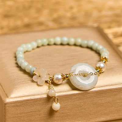 Foviel Jade Frieden Schnalle Perlen Blume Wohlstand Armband
