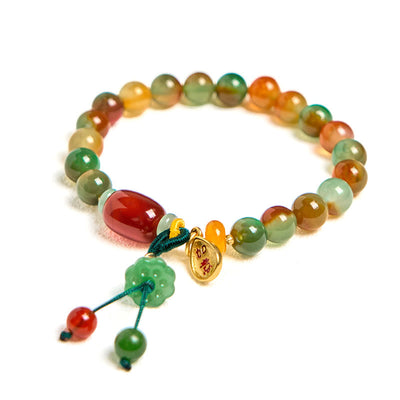Foviel Natural Colorful Peacock Agate Chalcedony Ruyi As One Wishes Charm Courage Bracelet