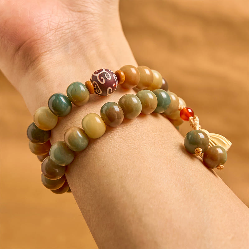 Bracelet double tour Foviel avec perles de Bodhi colorées et breloque fleur de lotus pour la paix