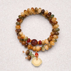 Foviel Colorful Bodhi Seed Peace Lock Charm Wisdom Abacus Beads Double Wrap Bracelet