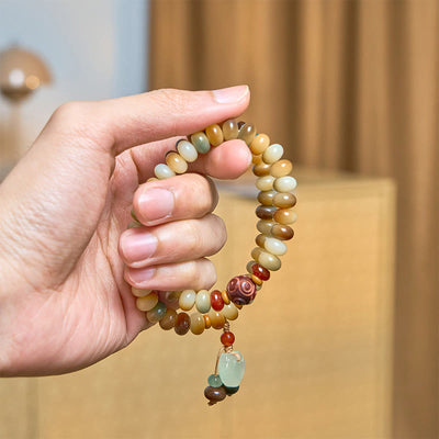 Foviel Colorful Bodhi Seed Peace Lock Charm Wisdom Abacus Beads Double Wrap Bracelet