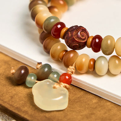 Foviel Colorful Bodhi Seed Peace Lock Charm Wisdom Abacus Beads Double Wrap Bracelet