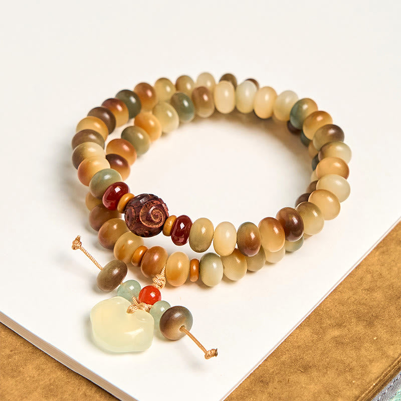Foviel Colorful Bodhi Seed Peace Lock Charm Wisdom Abacus Beads Double Wrap Bracelet