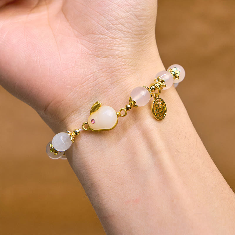 Foviel Rote Achat Chalcedon Kaninchen Fu Charakter Vertrauen Armband