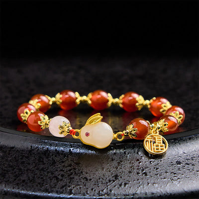 Foviel Rote Achat Chalcedon Kaninchen Fu Charakter Vertrauen Armband