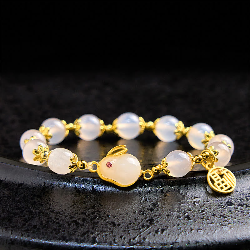 Foviel Rote Achat Chalcedon Kaninchen Fu Charakter Vertrauen Armband