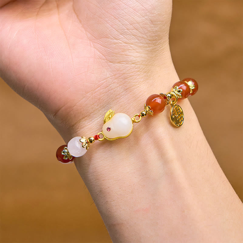 Foviel Rote Achat Chalcedon Kaninchen Fu Charakter Vertrauen Armband