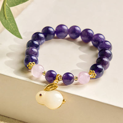 Foviel Natürliche Amethyst Kaninchen Perlen inneren Frieden Armband
