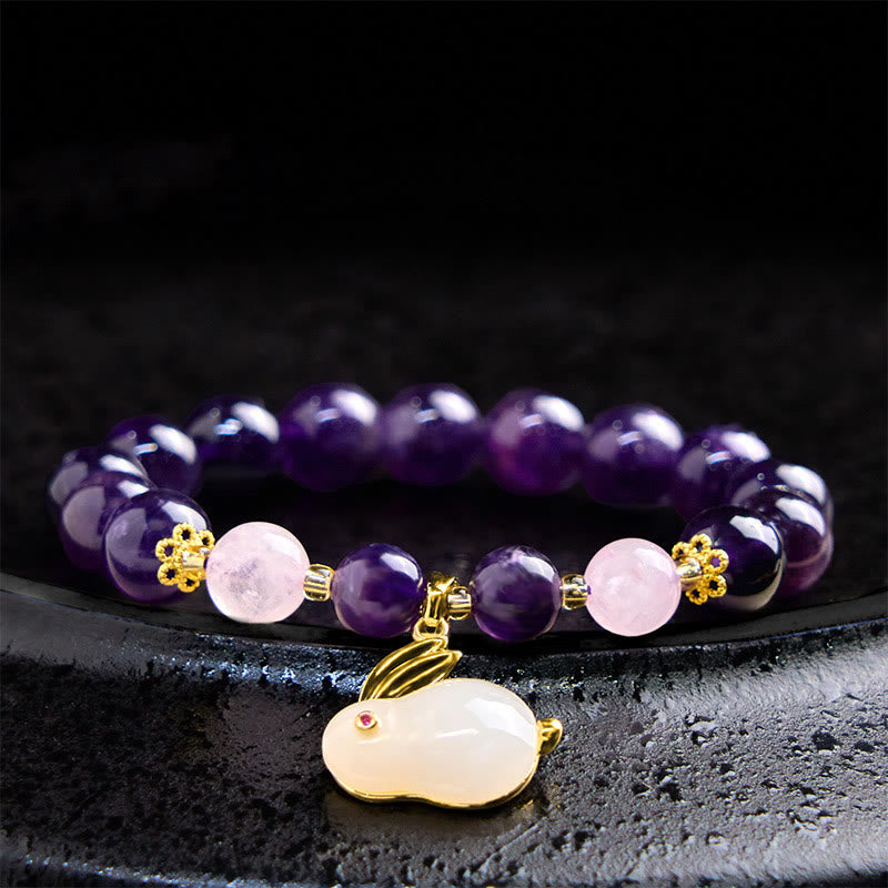 Foviel Natürliche Amethyst Kaninchen Perlen inneren Frieden Armband