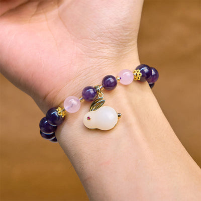 Foviel Natürliche Amethyst Kaninchen Perlen inneren Frieden Armband