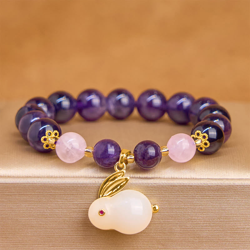 Foviel Natürliche Amethyst Kaninchen Perlen inneren Frieden Armband