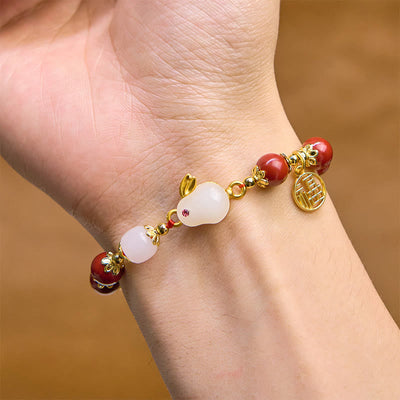 Foviel Cinnabar Cute Rabbit Bunny Fu Character Charm Blessing Bracelet